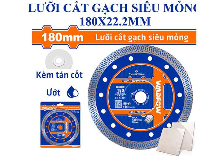 180x22.2mm Lưỡi cắt gạch siêu mỏng (cắt ướt) Wadfow WDC4K04