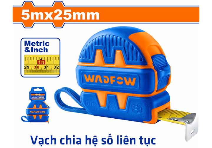 5mx25mm Thước cuộn thép hệ inch và mét (thân bọc cao su) Wadfow WMT1230