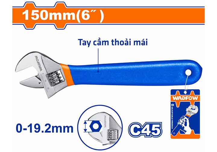 6" Mỏ lết cán màu xanh Wadfow WAW5106