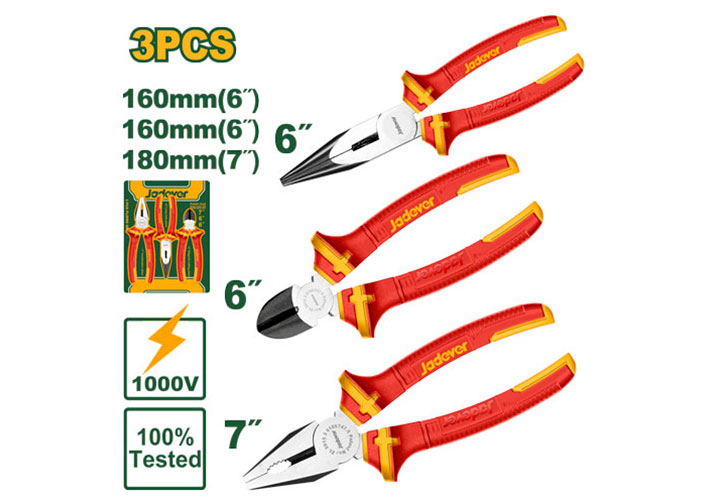 Bộ 3 kìm cắt, điện và mũi nhọn cách điện Jadever JDPS0633