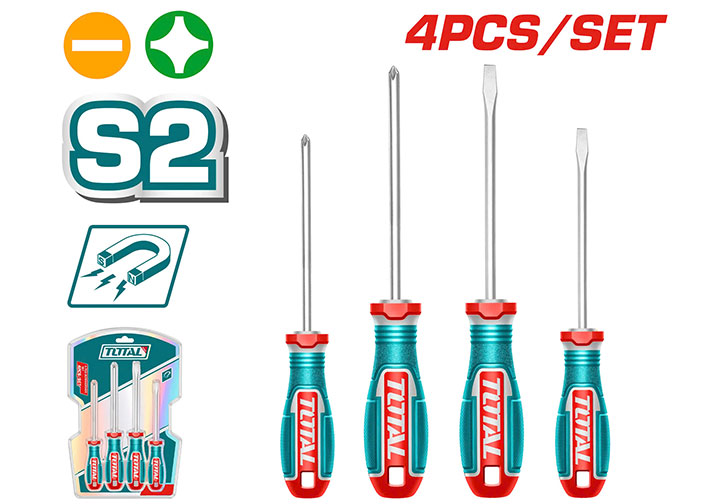 Bộ tuốc nơ vít dẹp và bake 4 chi tiết Total TKSDS0426